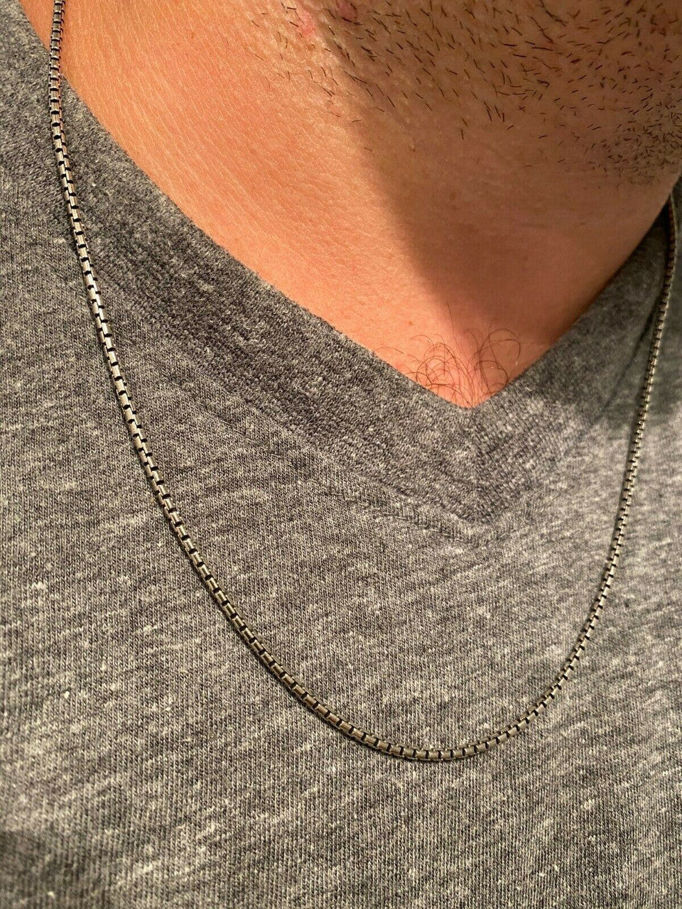 HarlemBling Solid 925 Sterling Silver Rounded Box Chain 2mm Necklace Black Oxidized Rhodium