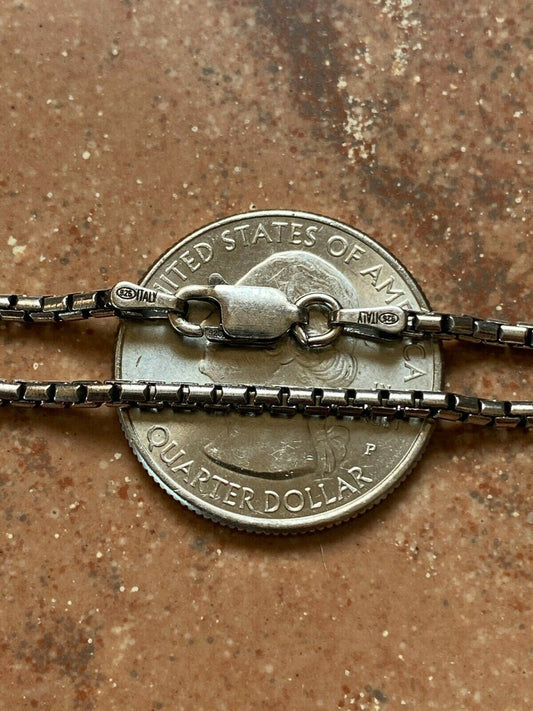 HarlemBling Solid 925 Sterling Silver Rounded Box Chain 2mm Necklace Black Oxidized Rhodium