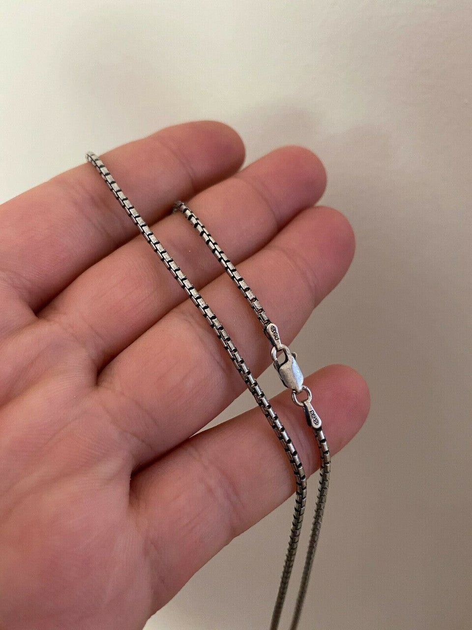 HarlemBling Solid 925 Sterling Silver Rounded Box Chain 2mm Necklace Black Oxidized Rhodium