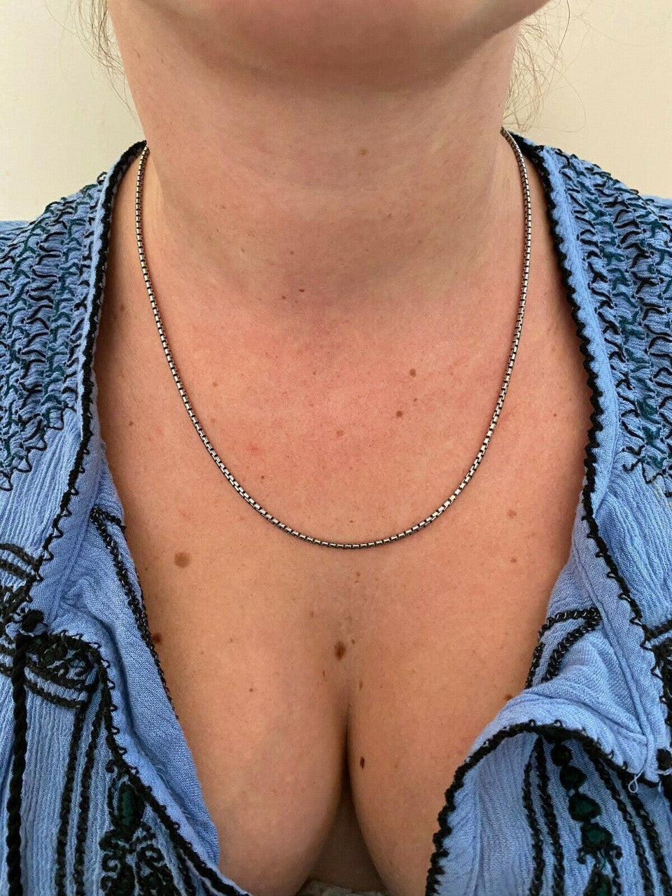 HarlemBling Solid 925 Sterling Silver Rounded Box Chain 2mm Necklace Black Oxidized Rhodium