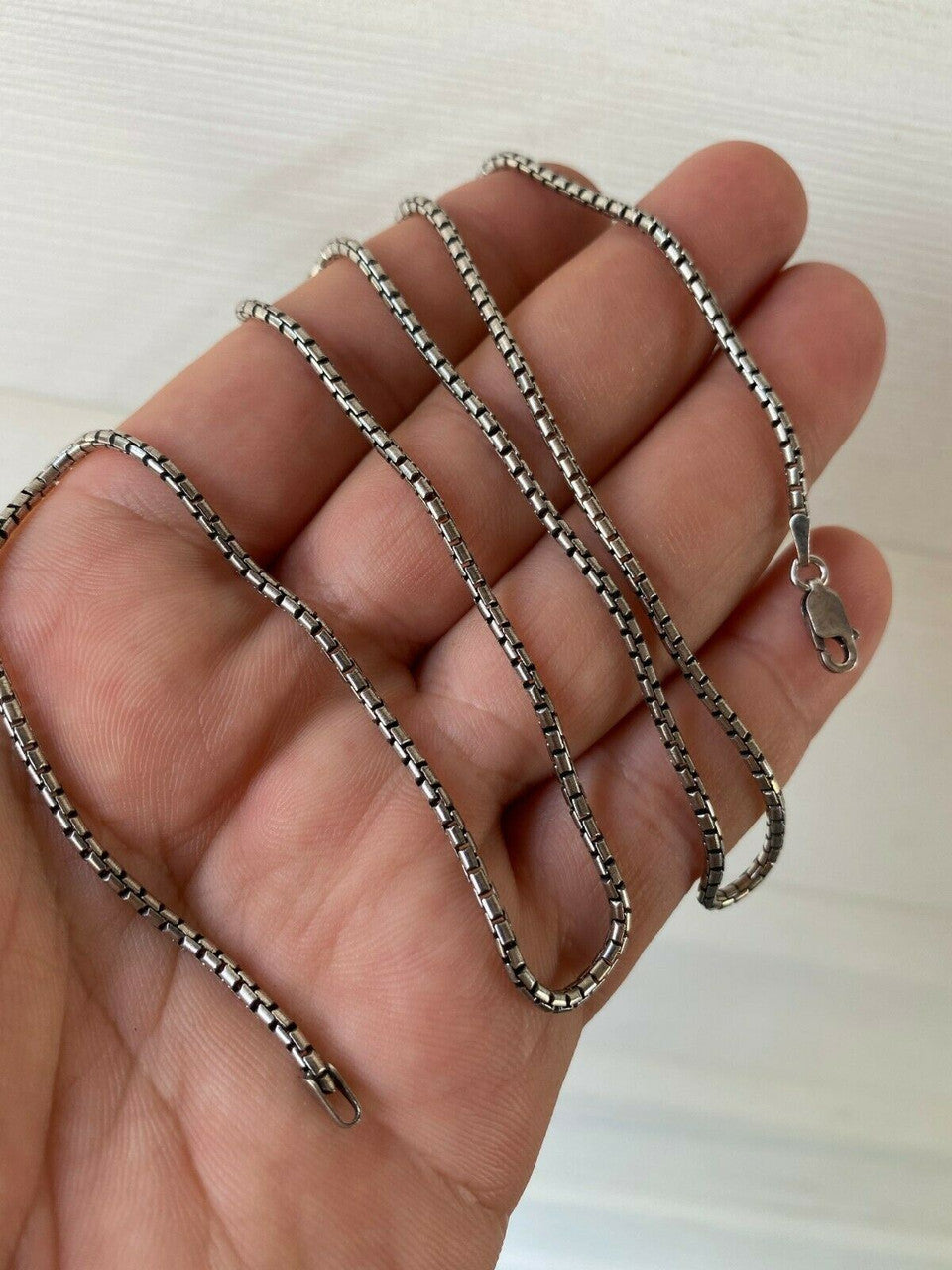 HarlemBling Solid 925 Sterling Silver Rounded Box Chain 2mm Necklace Black Oxidized Rhodium