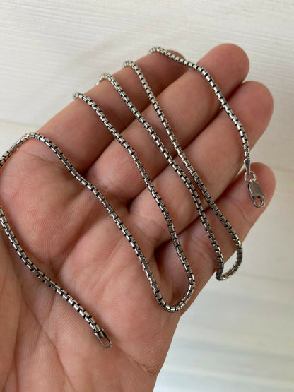 HarlemBling Solid 925 Sterling Silver Rounded Box Chain 2mm Necklace Black Oxidized Rhodium