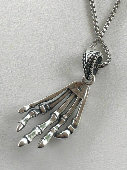 HarlemBling Solid 925 Sterling Silver Skeleton Hand Skull Mens Biker Goth Pendant 22 Chain
