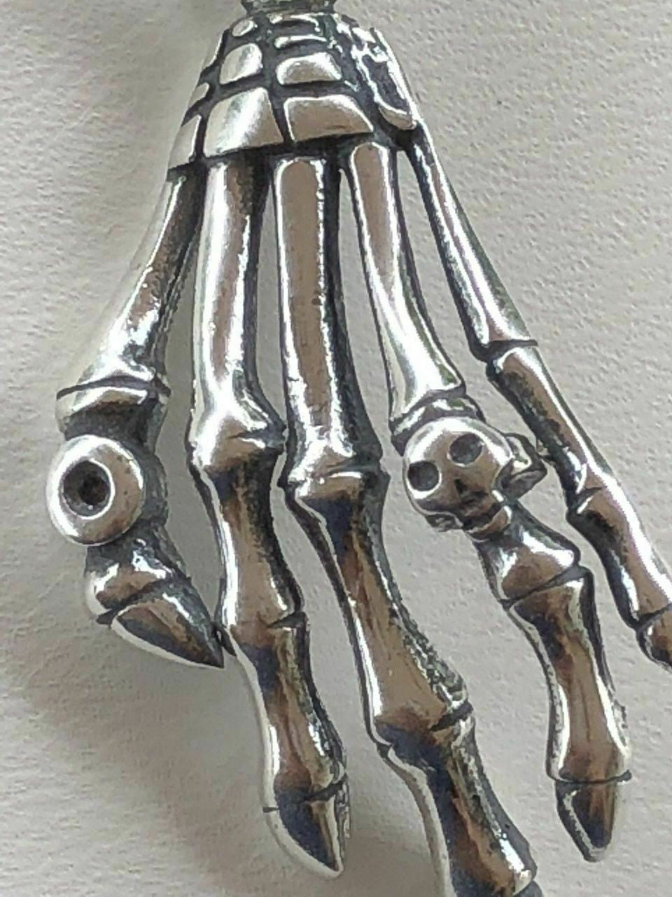 Solid 925 Sterling Silver Skeleton Hand Skull Mens Biker Goth