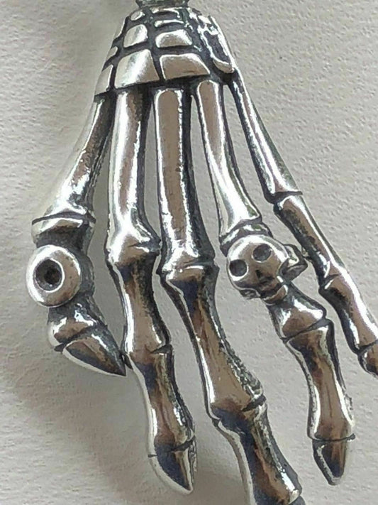 HarlemBling Solid 925 Sterling Silver Skeleton Hand Skull Mens Biker Goth Pendant 22 Chain