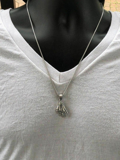 HarlemBling Solid 925 Sterling Silver Skeleton Hand Skull Mens Biker Goth Pendant 22 Chain