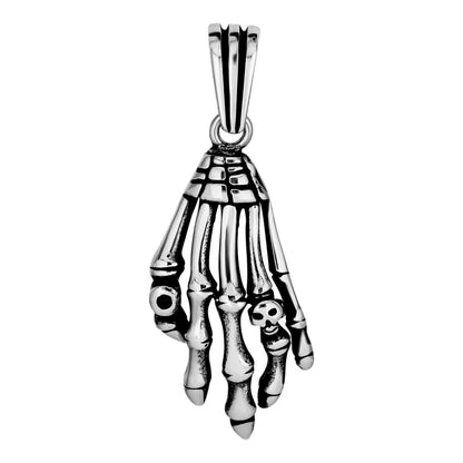HarlemBling Solid 925 Sterling Silver Skeleton Hand Skull Mens Biker Goth Pendant 22‚Äù Chain