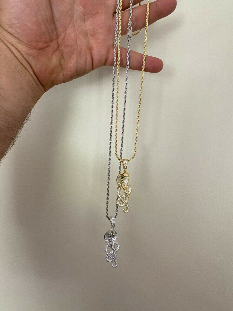 HarlemBling Solid 925 Sterling Silver Snake King Cobra Pendant Necklace Iced Gold Hip Hop