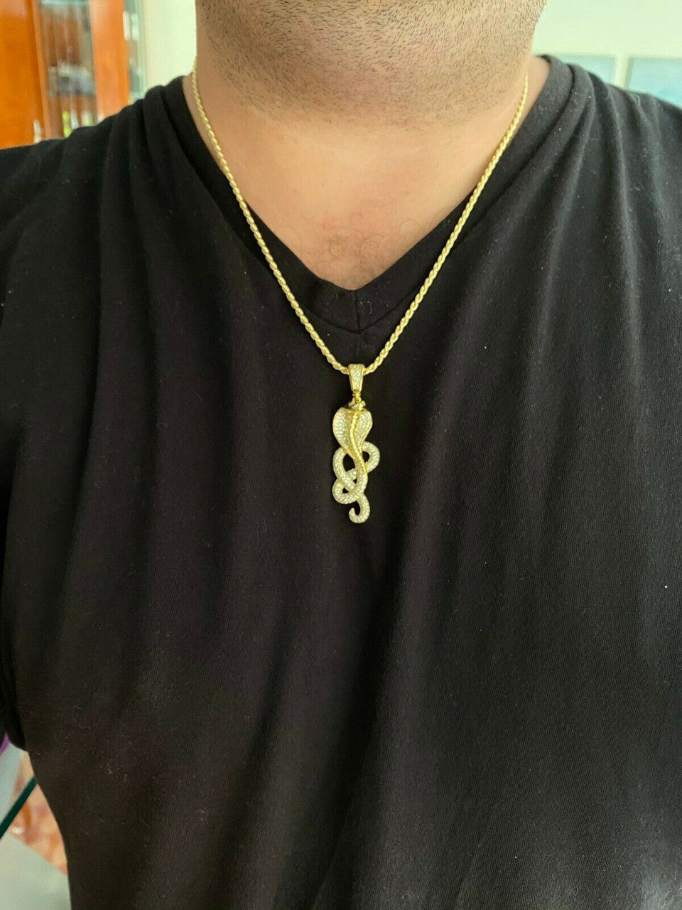 HarlemBling Solid 925 Sterling Silver Snake King Cobra Pendant Necklace Iced Gold Hip Hop