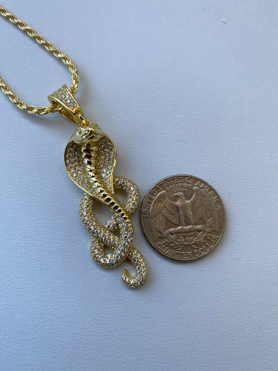 HarlemBling Solid 925 Sterling Silver Snake King Cobra Pendant Necklace Iced Gold Hip Hop