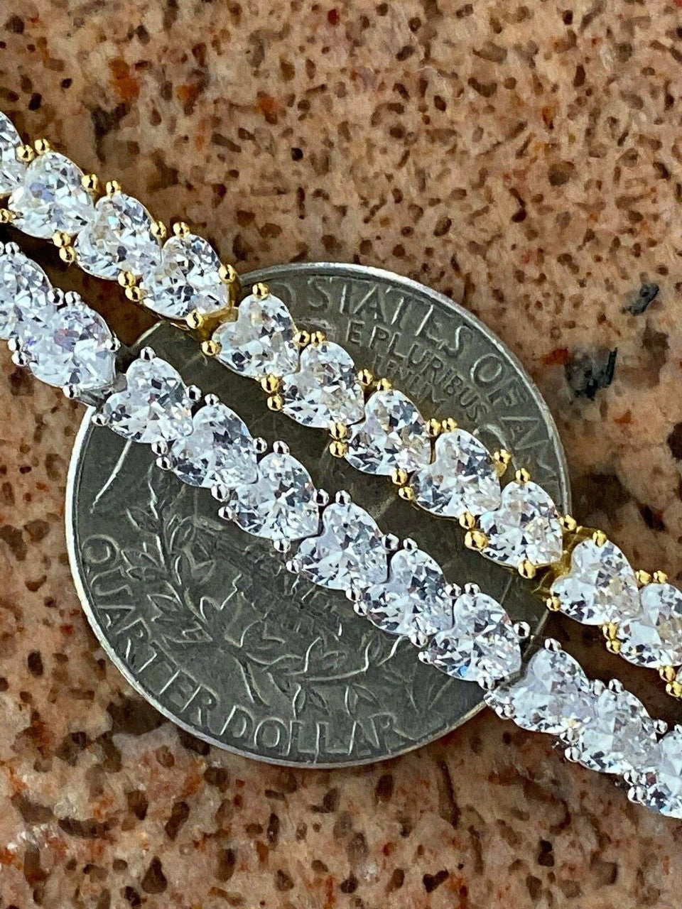 HarlemBling SOLID 925 Sterling Silver Tennis Bracelet ITALY Single Row Heart Shaped Diamond