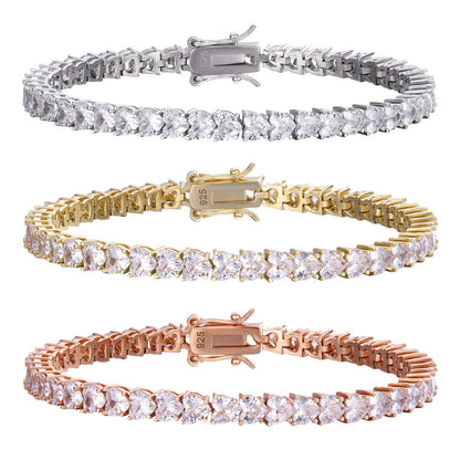 HarlemBling SOLID 925 Sterling Silver Tennis Bracelet ITALY Single Row Heart Shaped Diamond