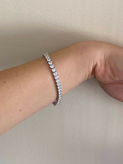 HarlemBling SOLID 925 Sterling Silver Tennis Bracelet ITALY Single Row Heart Shaped Diamond