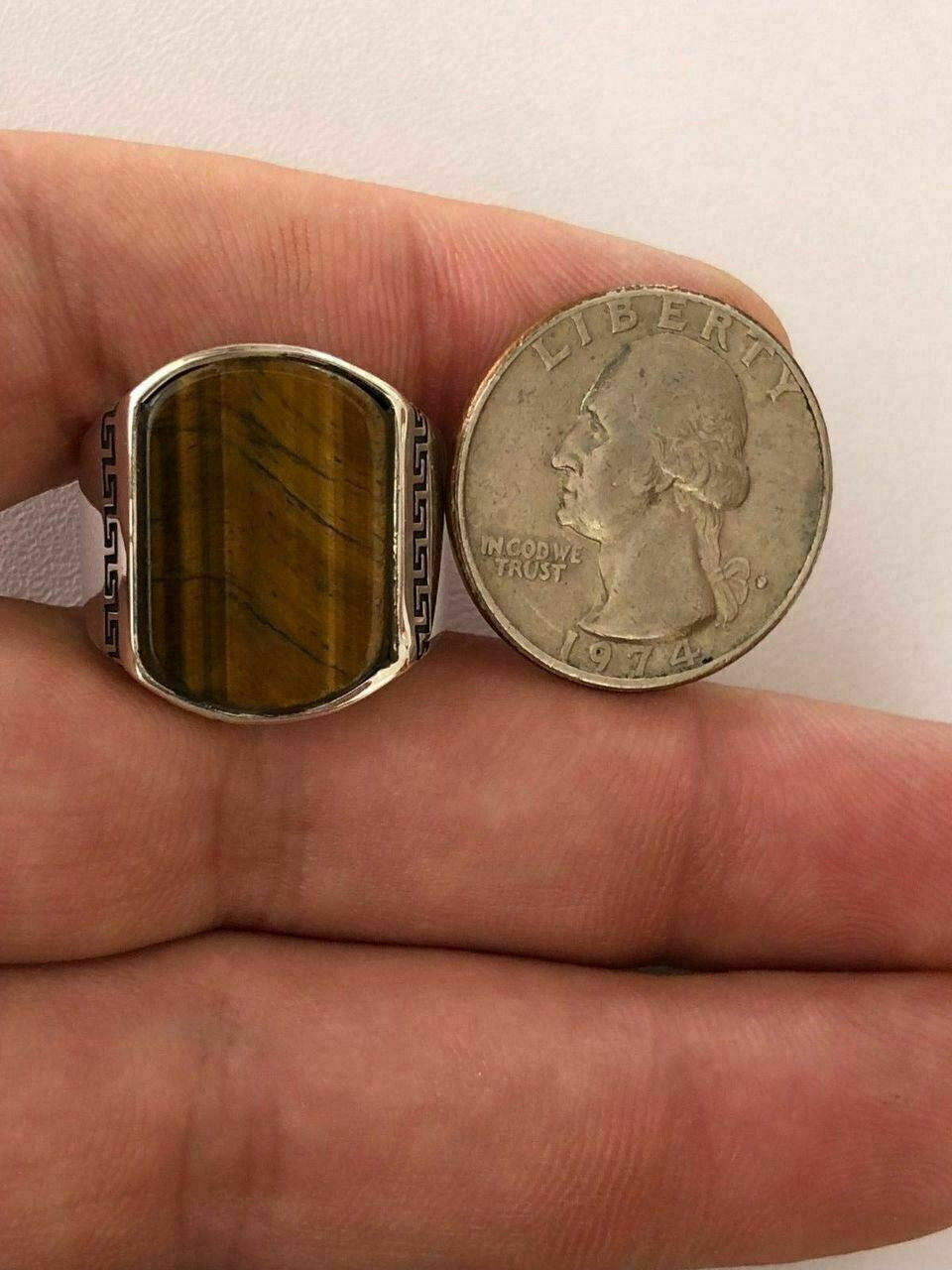HarlemBling Solid 925 Sterling Silver Tigers Eye Mens Signet Ring Size 7 8 9 10 11 12 13