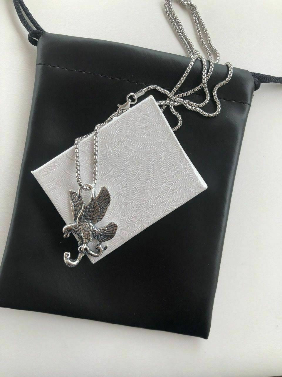 HarlemBling Solid 925 Sterling Silver USA American Eagle Mens Pendant W 22 Chain