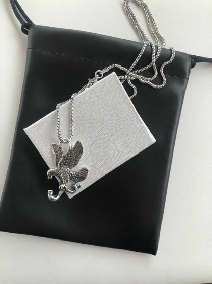 HarlemBling Solid 925 Sterling Silver USA American Eagle Mens Pendant W 22 Chain