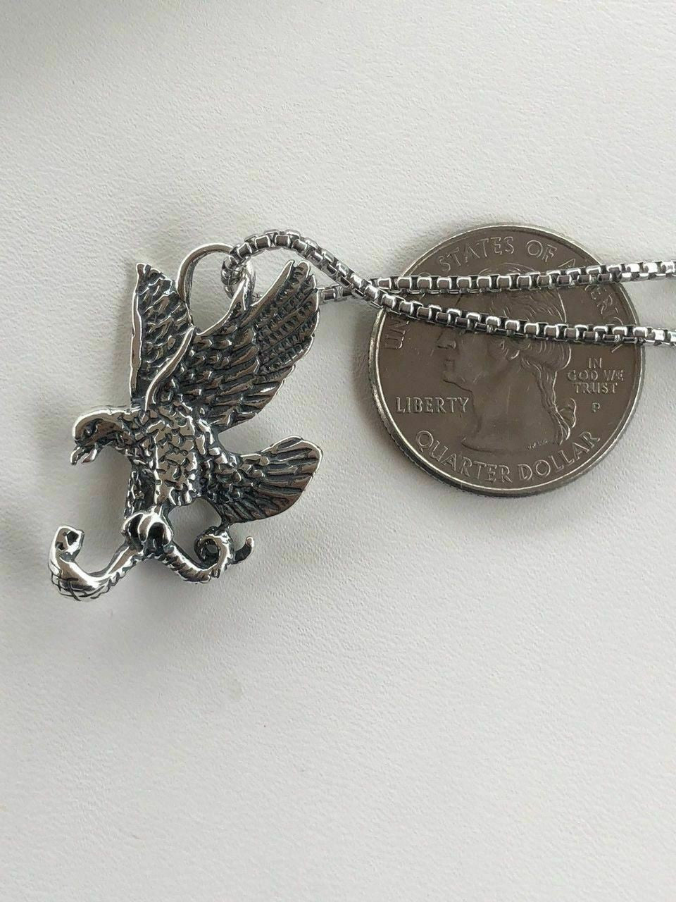 HarlemBling Solid 925 Sterling Silver USA American Eagle Mens Pendant W 22 Chain
