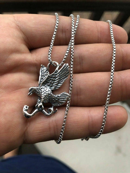 HarlemBling Solid 925 Sterling Silver USA American Eagle Mens Pendant W 22 Chain