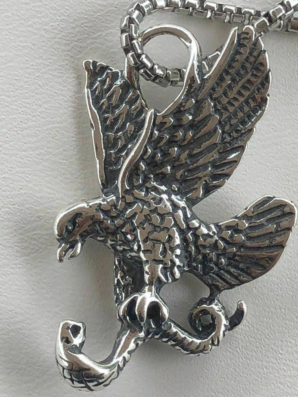 HarlemBling Solid 925 Sterling Silver USA American Eagle Mens Pendant W 22 Chain
