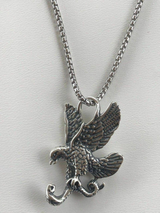 HarlemBling Solid 925 Sterling Silver USA American Eagle Mens Pendant W 22 Chain