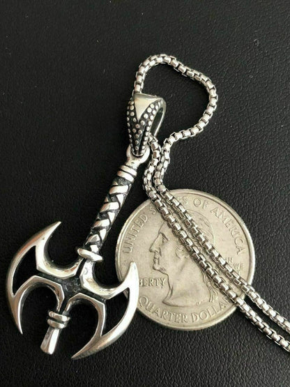 HarlemBling Solid 925 Sterling Silver Viking Battle Ax Mens Gothic Pendant W 22 Chain