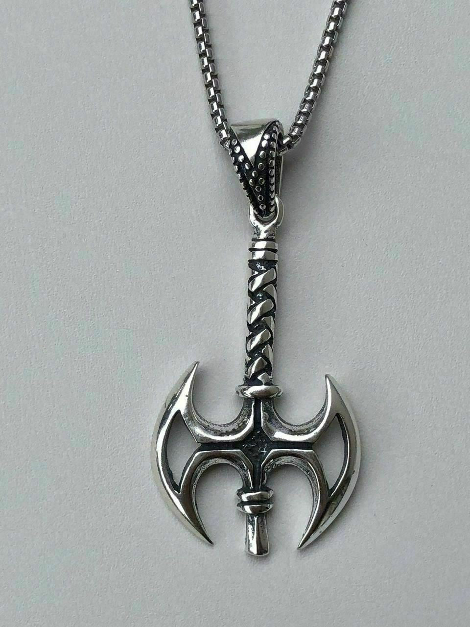 HarlemBling Solid 925 Sterling Silver Viking Battle Ax Mens Gothic Pendant W 22 Chain