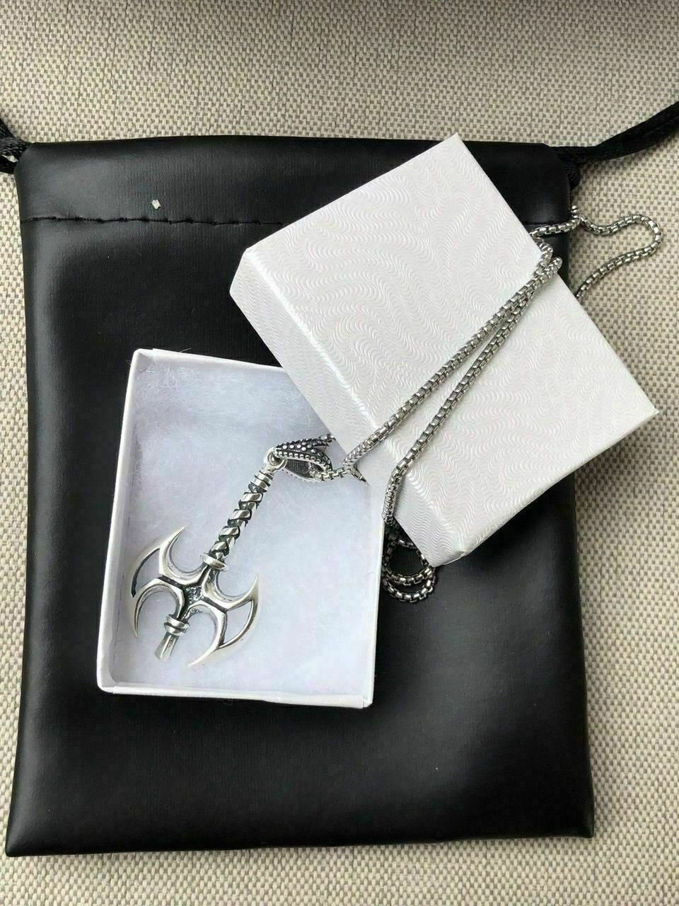 HarlemBling Solid 925 Sterling Silver Viking Battle Ax Mens Gothic Pendant W 22 Chain