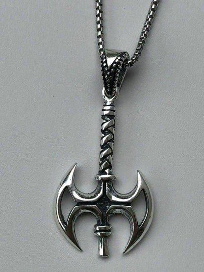 HarlemBling Solid 925 Sterling Silver Viking Battle Ax Mens Gothic Pendant W 22 Chain