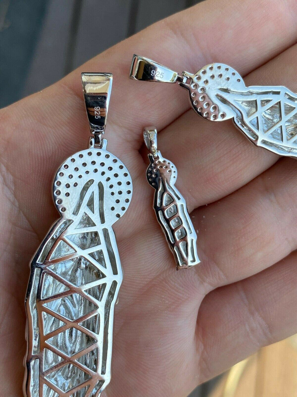 HarlemBling Solid 925 Sterling Silver - Virgin Mary Pendant Iced Necklace Virgin Guadalupe