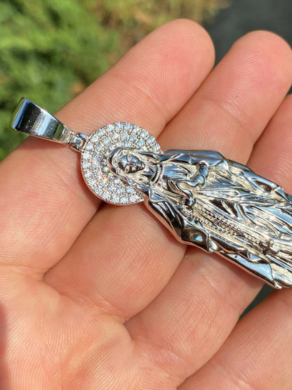 HarlemBling Solid 925 Sterling Silver - Virgin Mary Pendant Iced Necklace Virgin Guadalupe