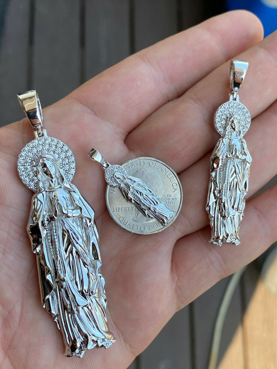 HarlemBling Solid 925 Sterling Silver - Virgin Mary Pendant Iced Necklace Virgin Guadalupe