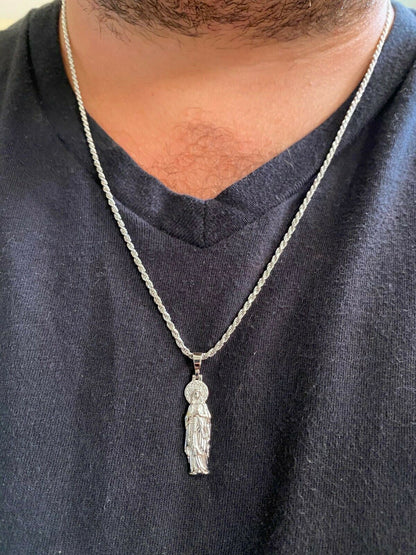 HarlemBling Solid 925 Sterling Silver - Virgin Mary Pendant Iced Necklace Virgin Guadalupe