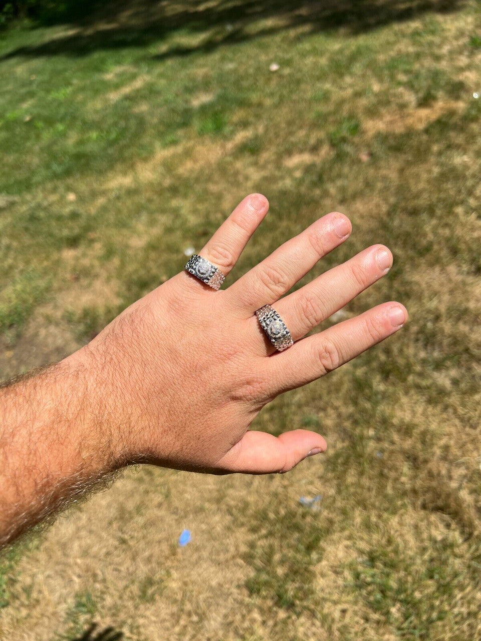 HarlemBling Solid Mens MOISSANITE Nugget Ring Real 925 Silver Iced Pinky Pass Diamond Test