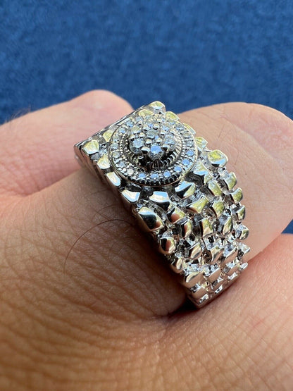 HarlemBling Solid Mens MOISSANITE Nugget Ring Real 925 Silver Iced Pinky Pass Diamond Test