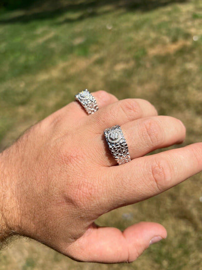 HarlemBling Solid Mens MOISSANITE Nugget Ring Real 925 Silver Iced Pinky Pass Diamond Test