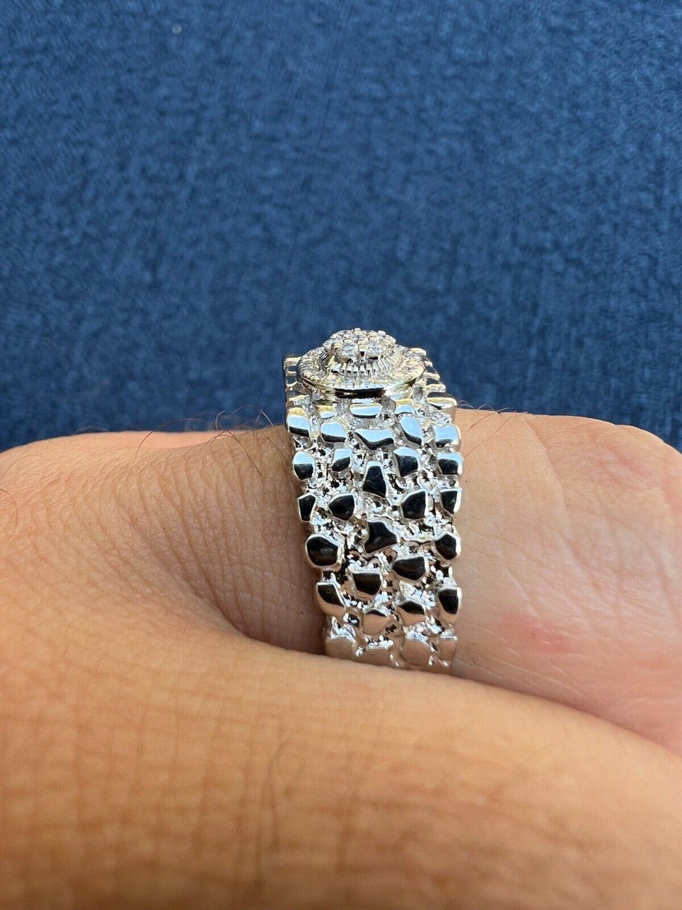 HarlemBling Solid Mens MOISSANITE Nugget Ring Real 925 Silver Iced Pinky Pass Diamond Test