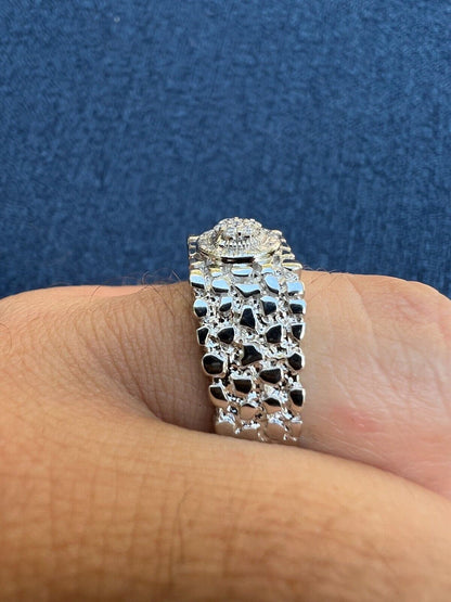 HarlemBling Solid Mens MOISSANITE Nugget Ring Real 925 Silver Iced Pinky Pass Diamond Test