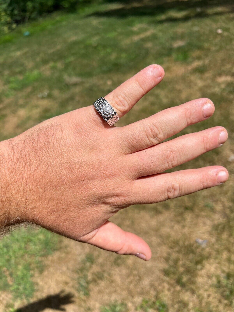 HarlemBling Solid Mens MOISSANITE Nugget Ring Real 925 Silver Iced Pinky Pass Diamond Test