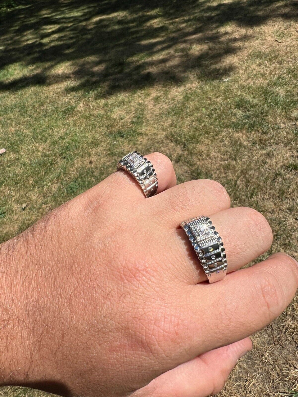 HarlemBling Solid Mens MOISSANITE Nugget Ring Real 925 Silver Iced Pinky Pass Diamond Tester