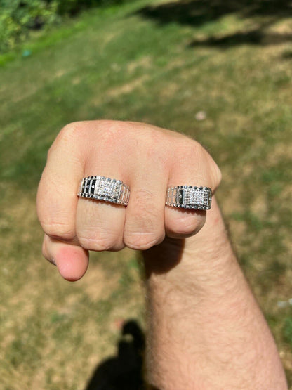 HarlemBling Solid Mens MOISSANITE Nugget Ring Real 925 Silver Iced Pinky Pass Diamond Tester