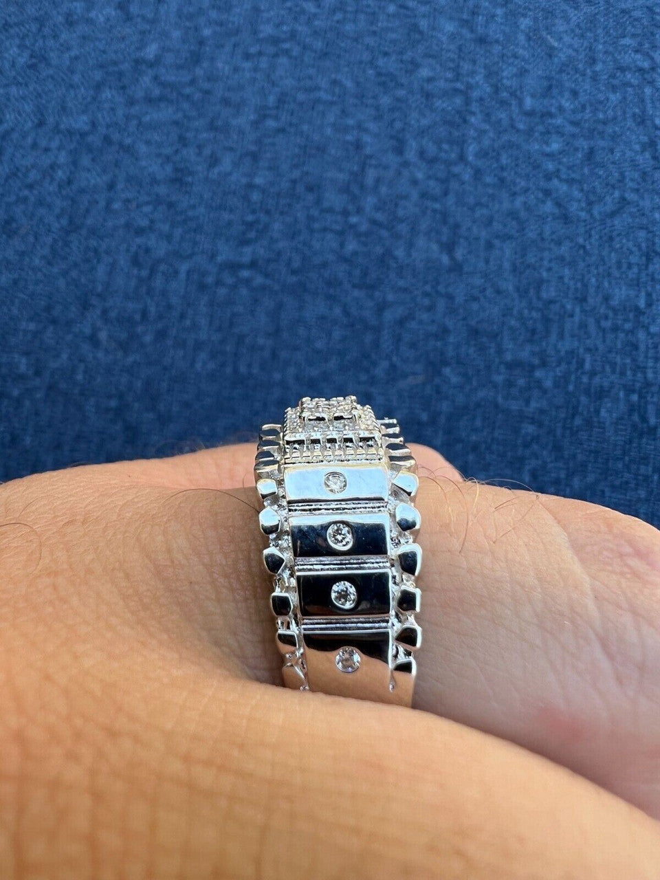 HarlemBling Solid Mens MOISSANITE Nugget Ring Real 925 Silver Iced Pinky Pass Diamond Tester