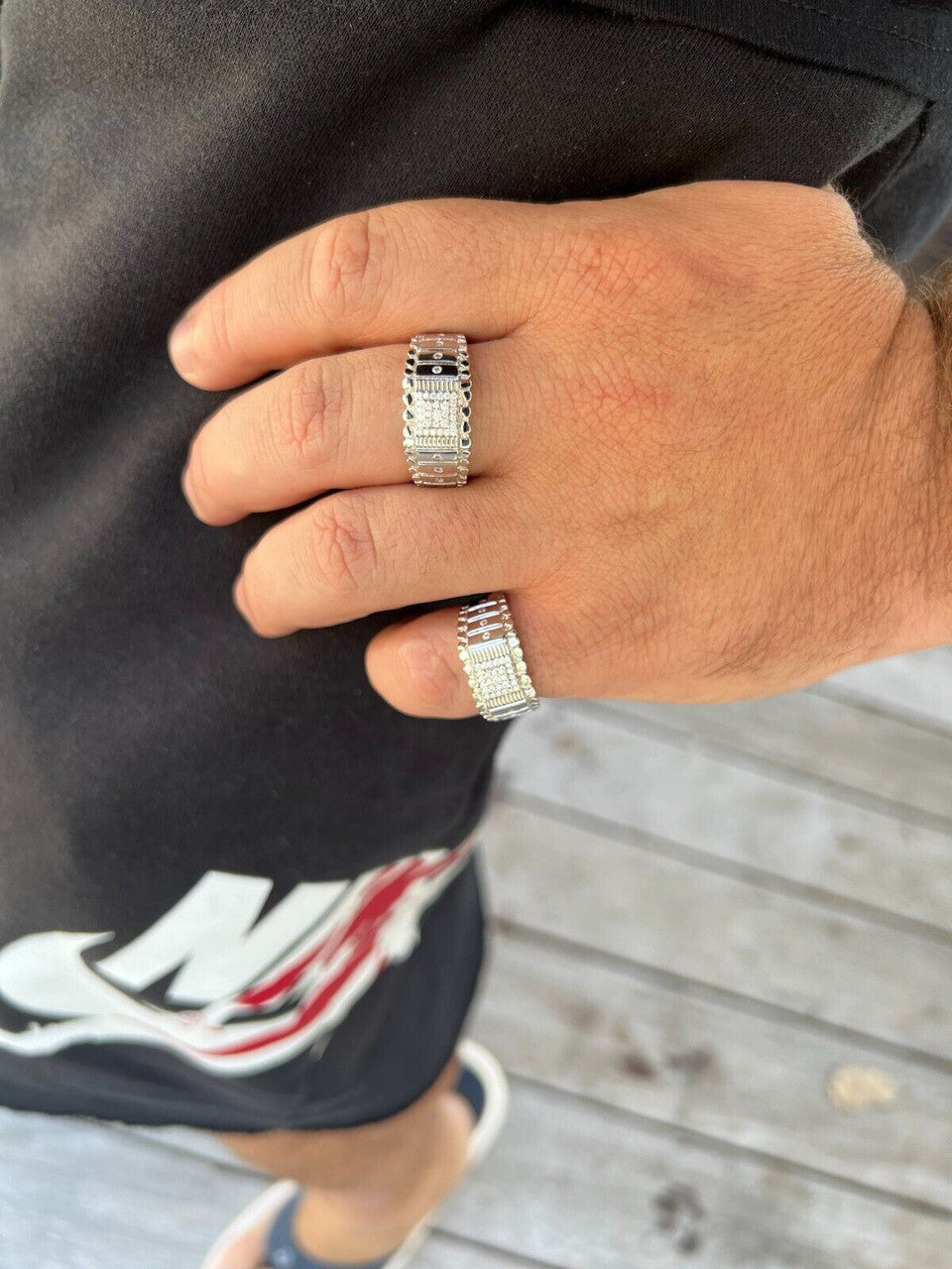 HarlemBling Solid Mens MOISSANITE Nugget Ring Real 925 Silver Iced Pinky Pass Diamond Tester