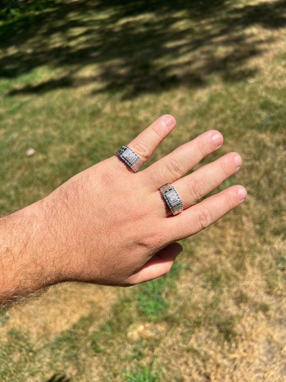 HarlemBling Solid Mens MOISSANITE Nugget Ring Real 925 Silver Iced Pinky Pass Diamond Tester