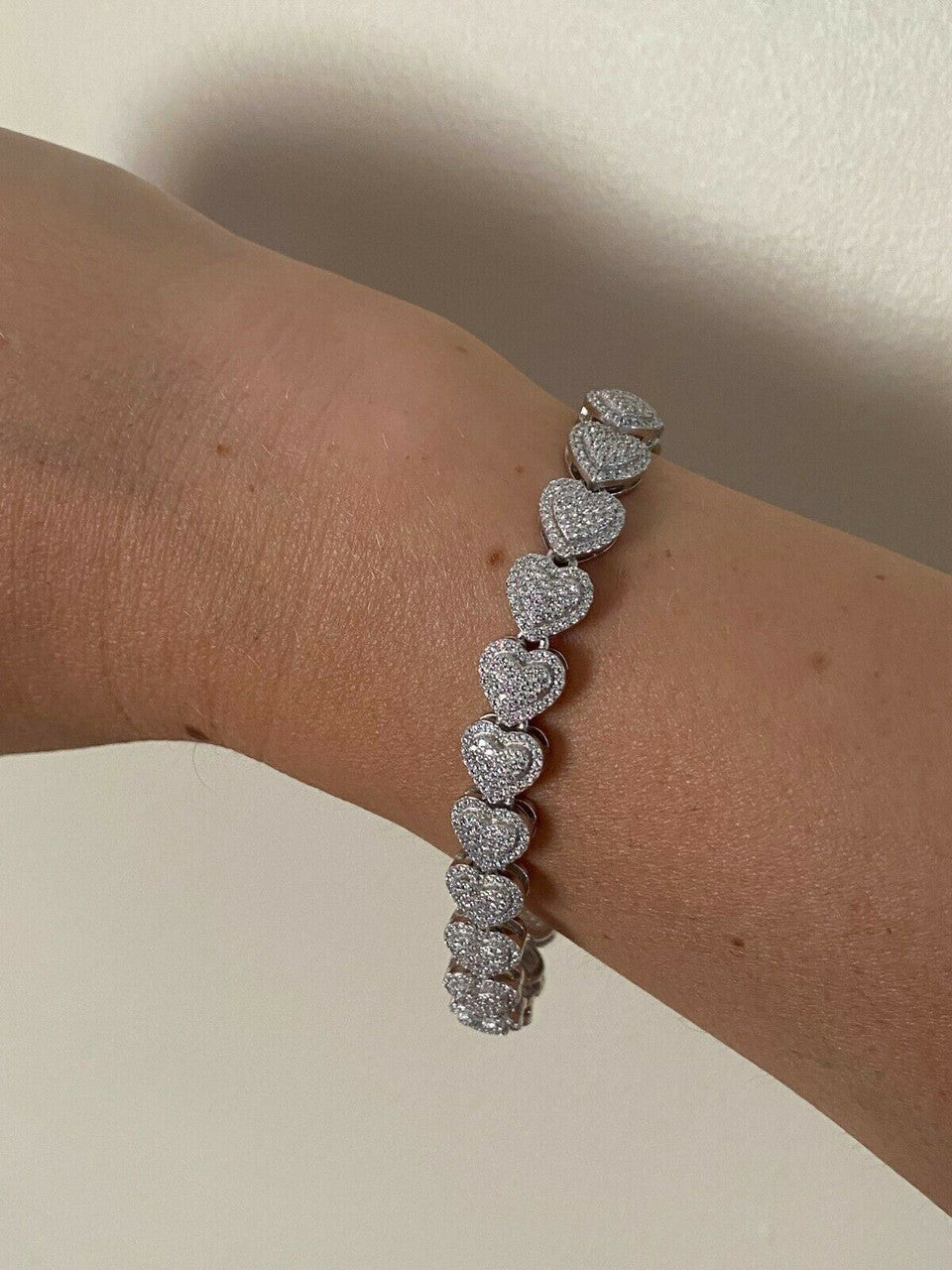 HarlemBling SOLID Real 925 Silver Ladies Iced Heart Link Bracelet Gold Rose Finish Diamond