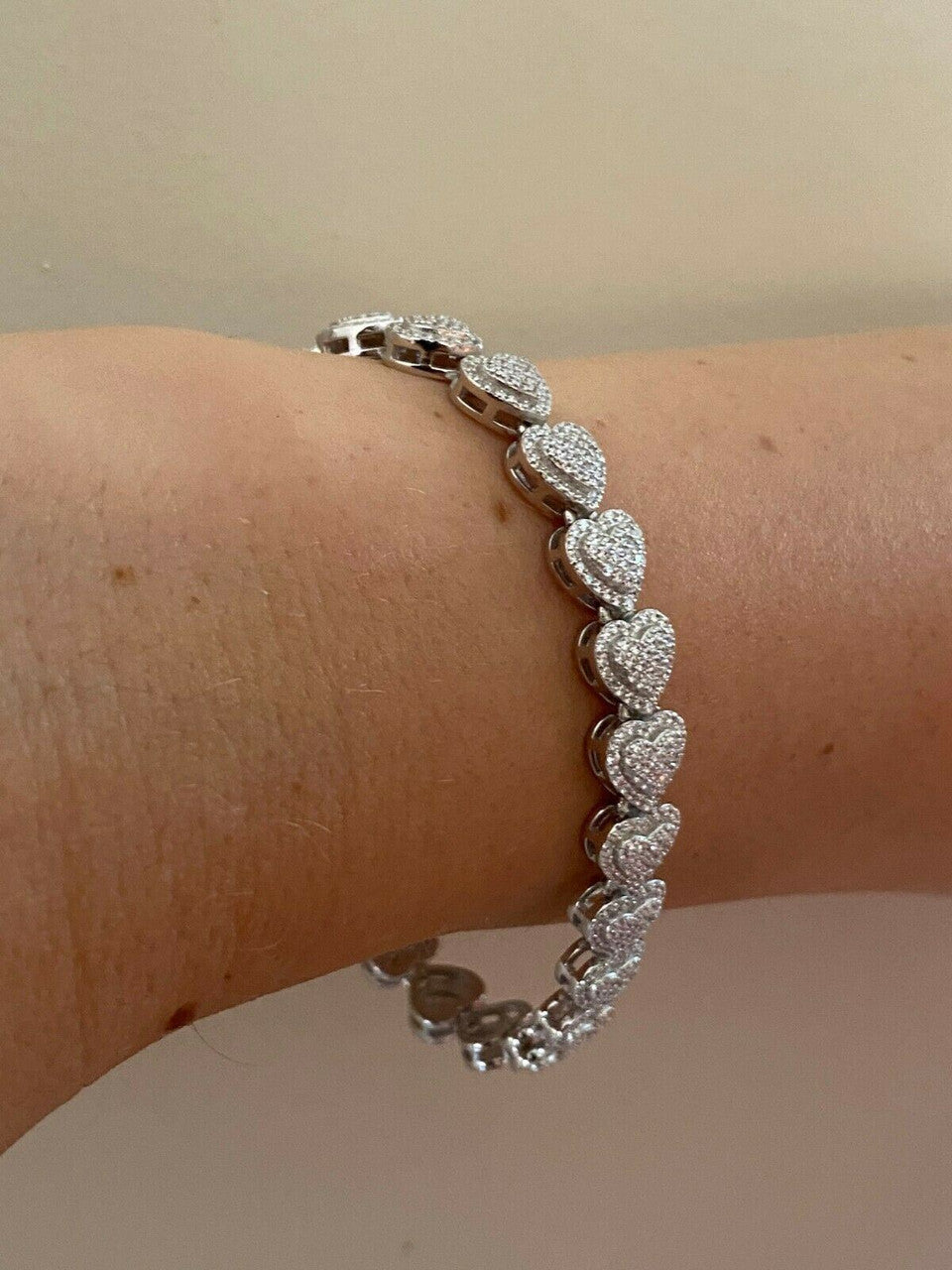 HarlemBling SOLID Real 925 Silver Ladies Iced Heart Link Bracelet Gold Rose Finish Diamond