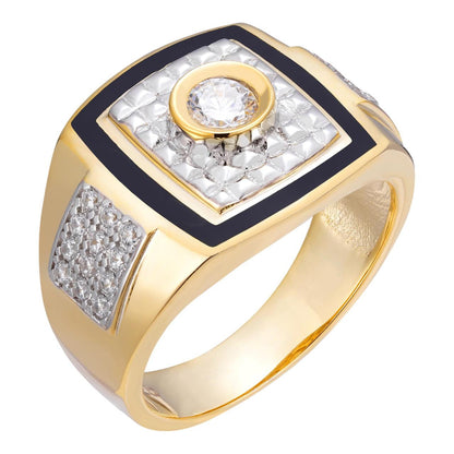 HarlemBling Solitaire Iced Out W. Black Accent - 14k Gold Vermeil 925 Silver Two Tone - CZ Stones