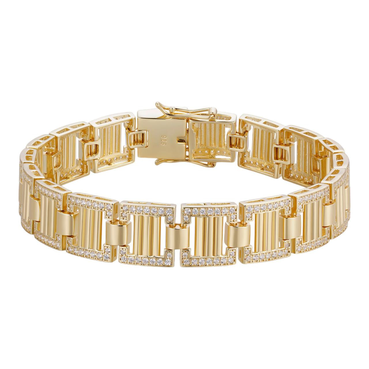 HarlemBling Southern Cartel Bracelet Iced Out CZ Stones - 14k Gold Vermeil 925 Silver - 12mm - 7"-8.5"