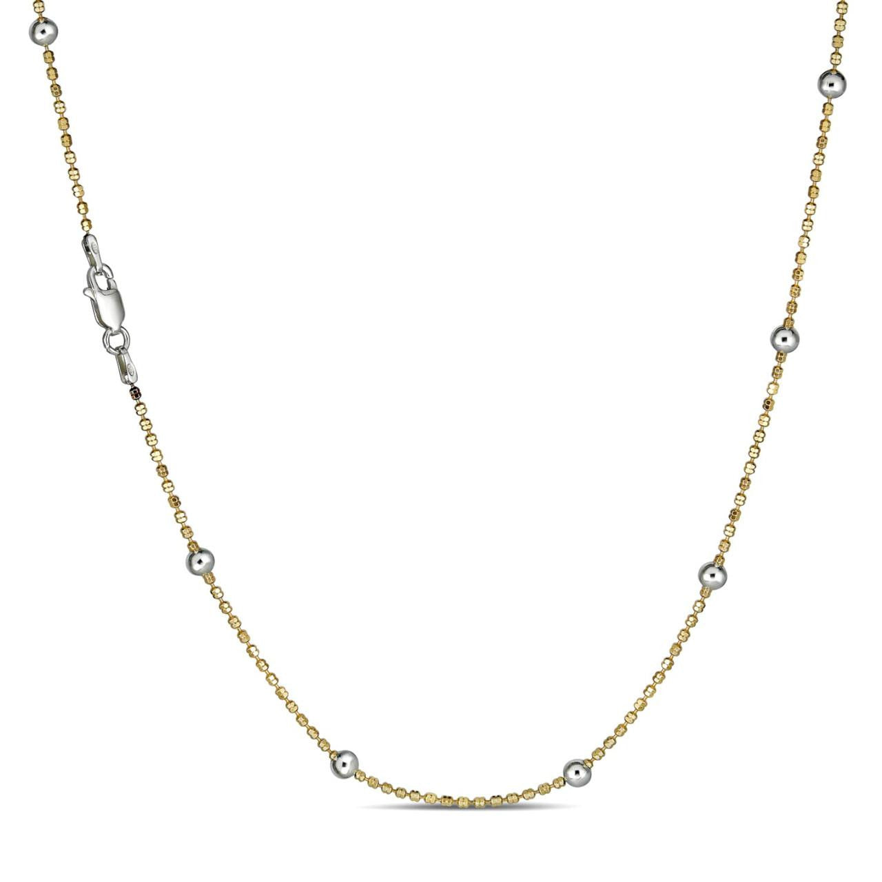 HarlemBling Sparkle Beaded Link Chain Necklace - 14k Gold Vermeil & 925 Silver - 14"-30" - 1.5mm