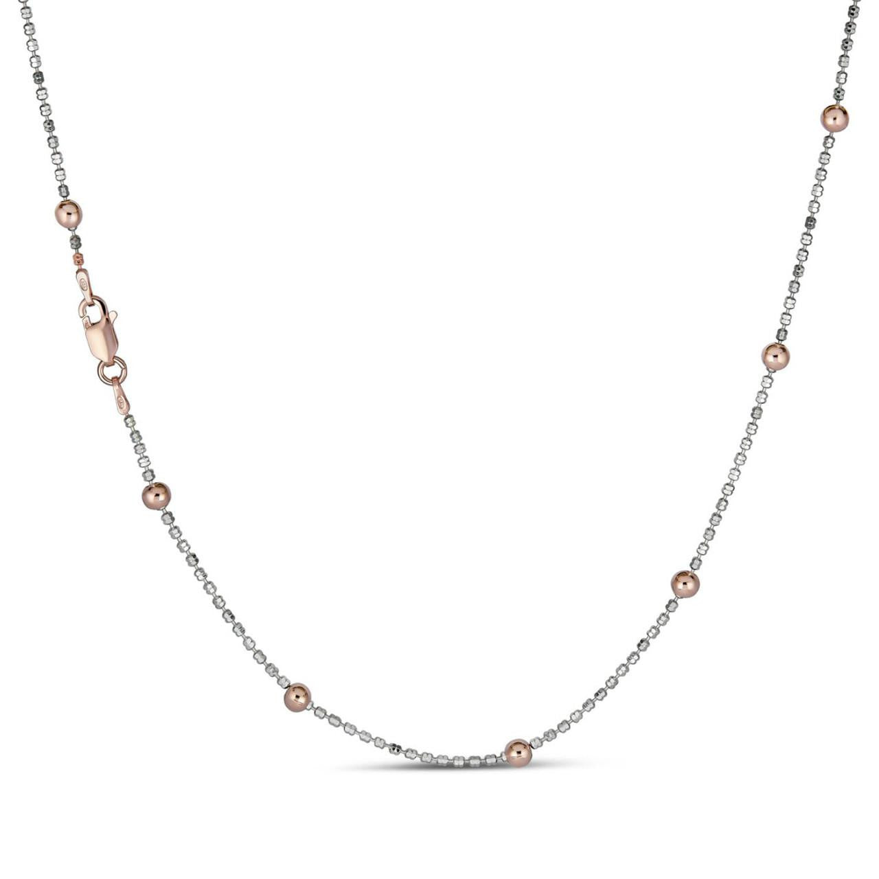 HarlemBling Sparkle Beaded Link Chain Necklace - 925 Sterling Silver & 14k Rose Gold Vermeil - 14"-30" - 1.5mm
