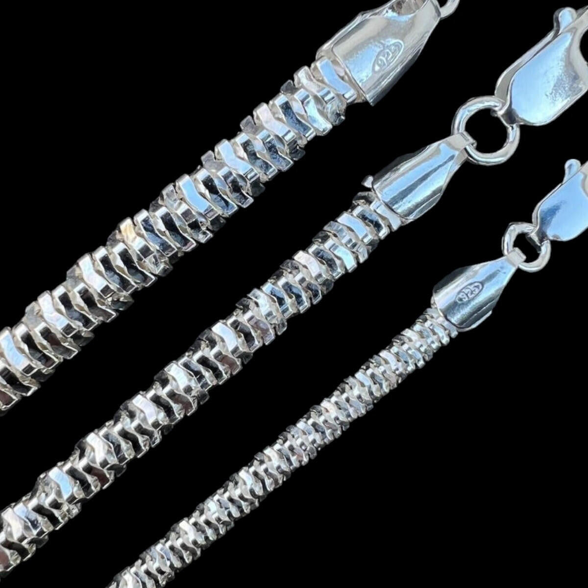 HarlemBling Sparkle Rock Chain Necklace - 925 Sterling Silver - 16"-30" - 3mm-5mm